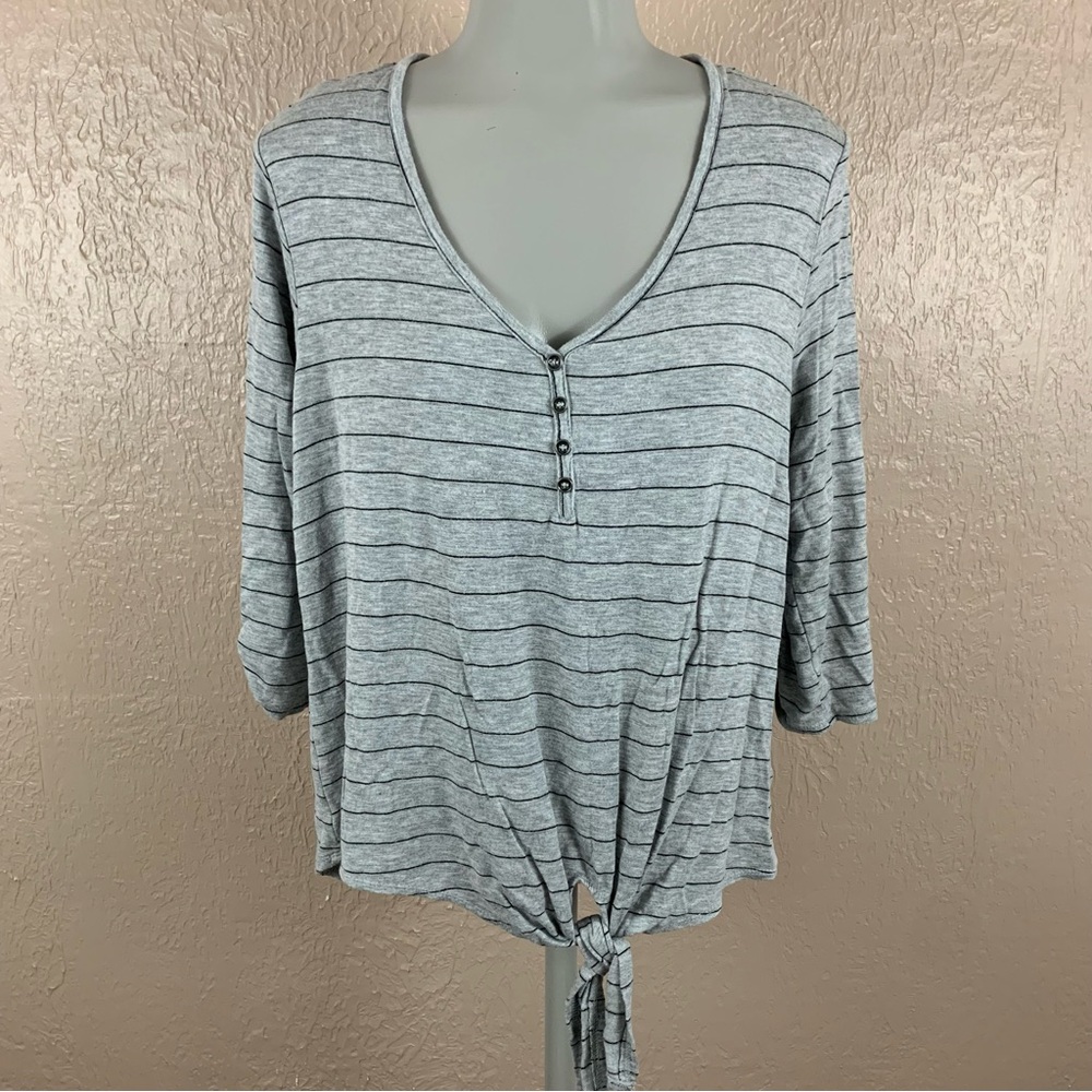 JS Grey Stripe Soft 3/4 Sleeve Top